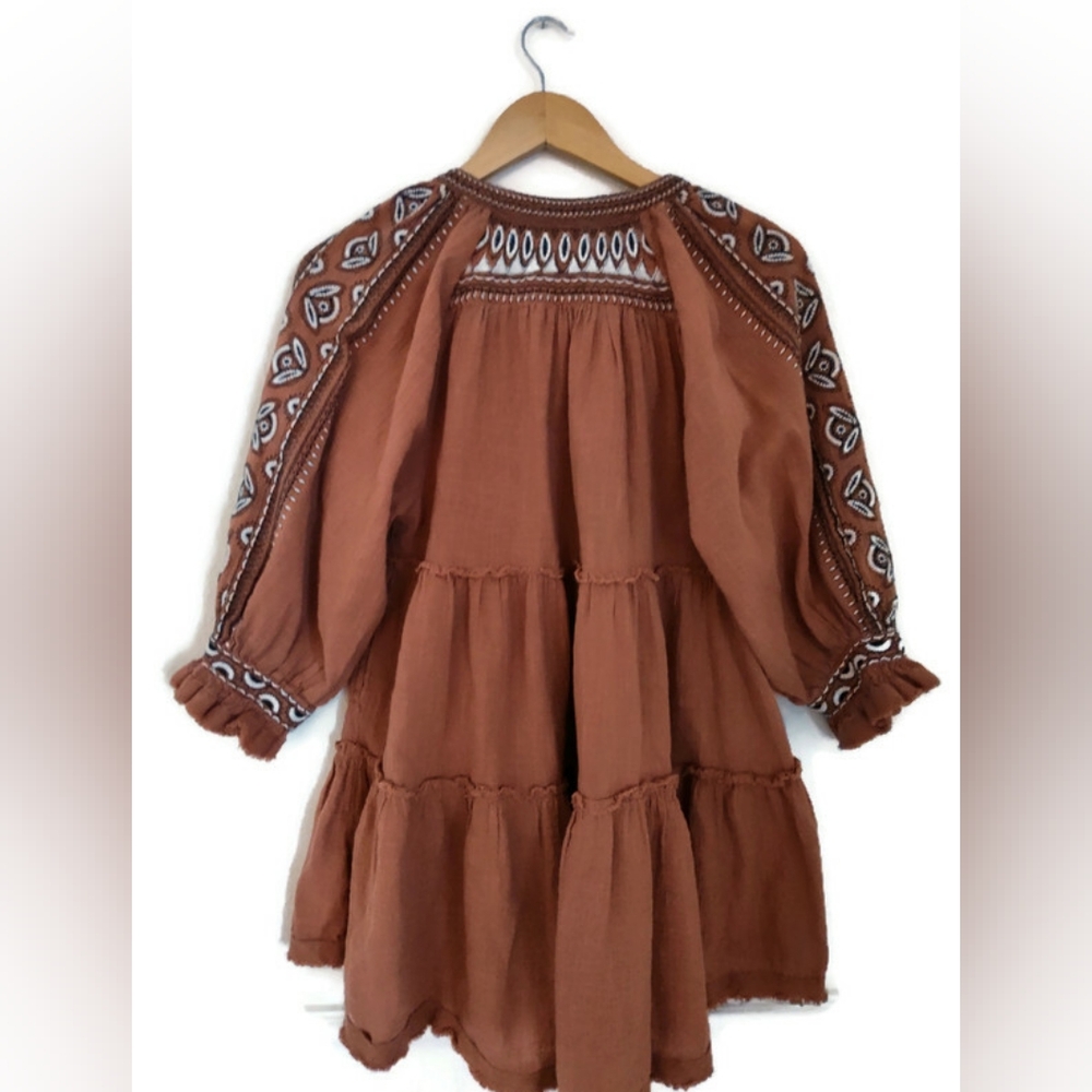 Free People Terracotta ColorBoho Festival Hippie Cotton Peasant Top Size Small - Picture 2 of 3